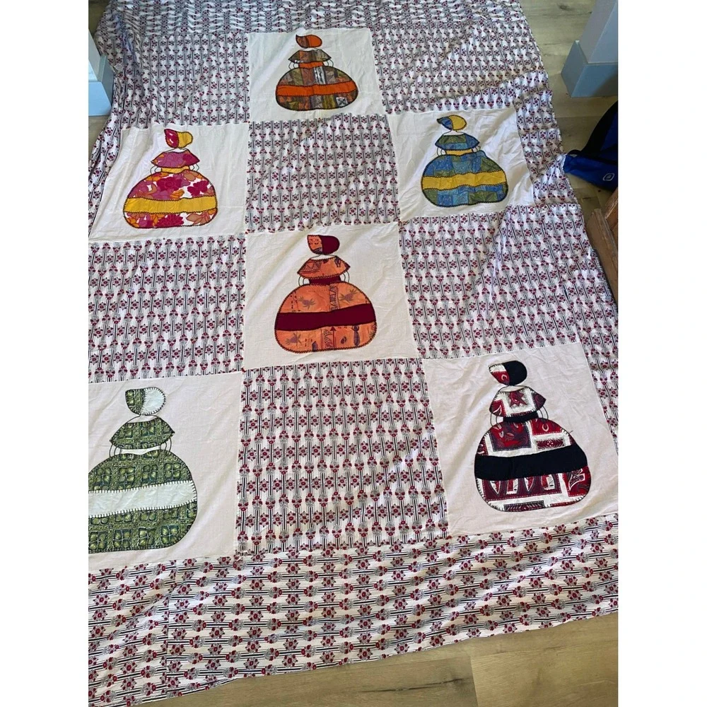 Vintage Sunbonnet Sue Applique Quilt Handmade Folk Art Patchwork Floral Border